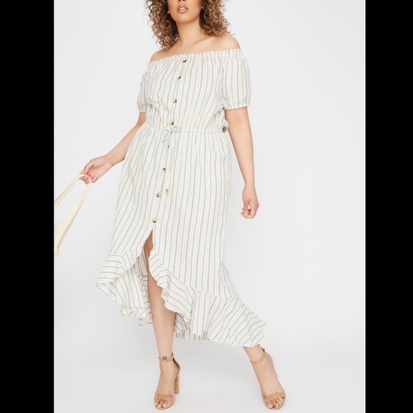 NWT INDULGE stripes maxi flowy dress women size L - Picture 1 of 9